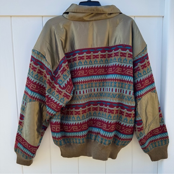 Vintage Spyder Wool Knit Ski Snow Sweater Jacket Full Zip Gold Metallic Large - Picture 7 of 12